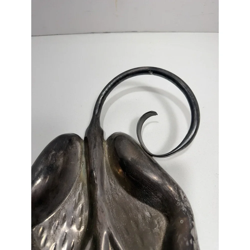 Vintage Silver Plate‎ Leaf Candy Dish Tray Curly Handle Trinket Bowl Mid Century